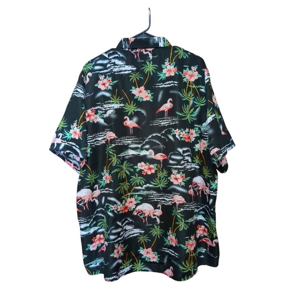 SSLR Shirt Men 3XL Black Flamingo Hawaiian Button Up Short Sleeves